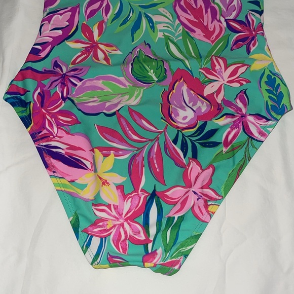 STELLA PARKER One Piece Bathing Suit Tropical Island Time Print Size Small Aqua - Picture 7 of 16